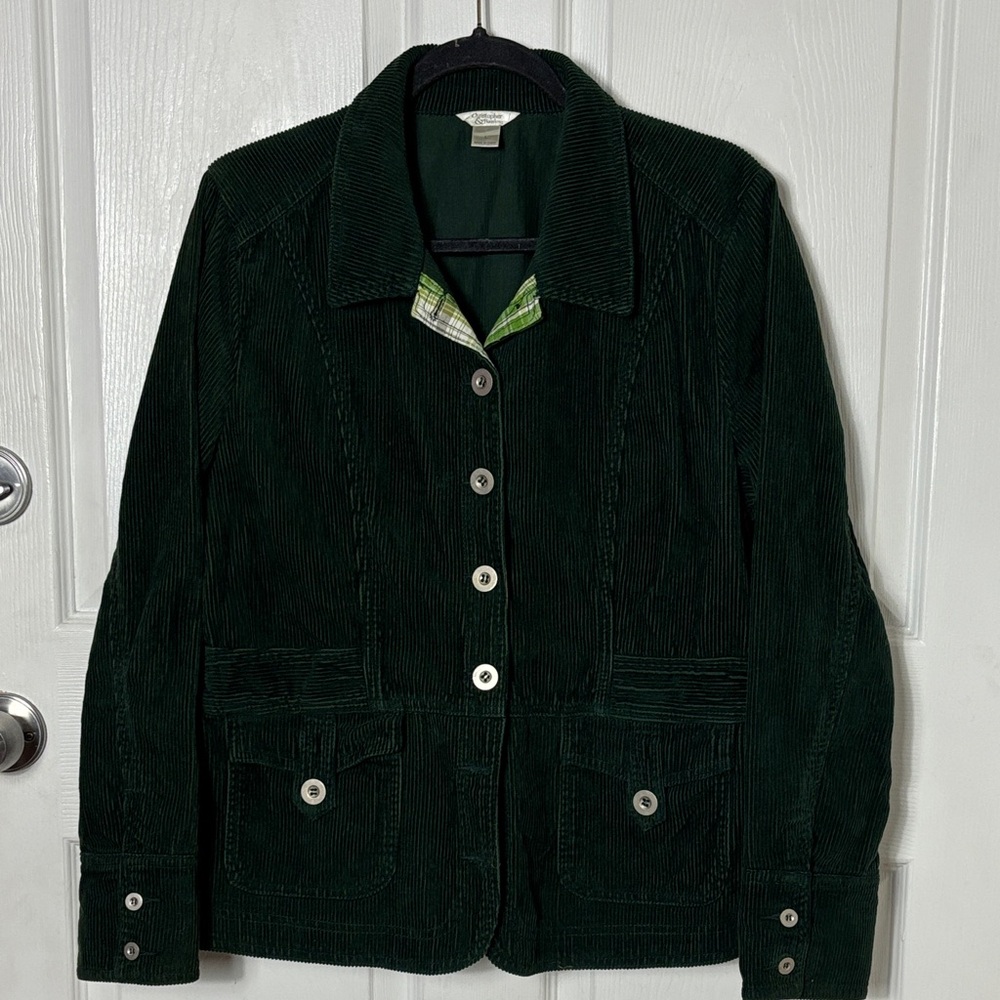 Christopher & Banks Forest Green Corduroy Jacket Size Large Front Pockets